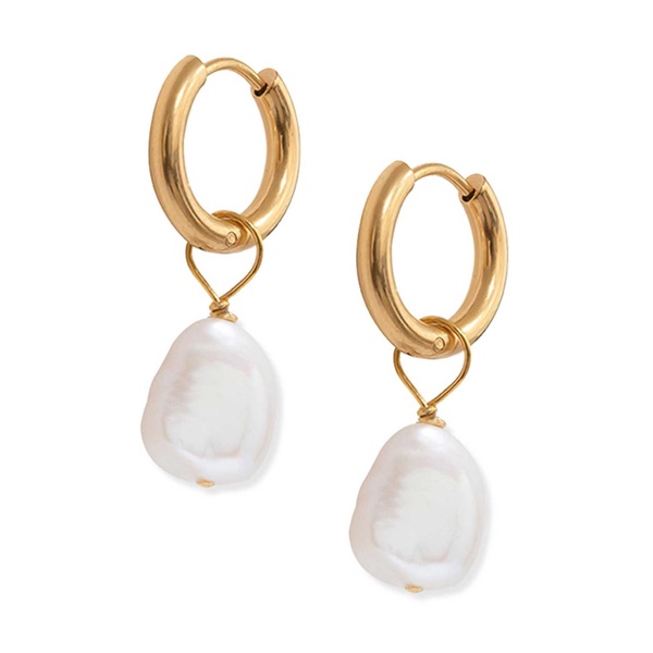 Gold Pearl Hoops