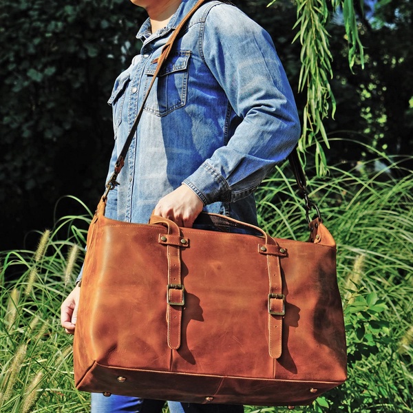 Large Genuine Leather Holdall