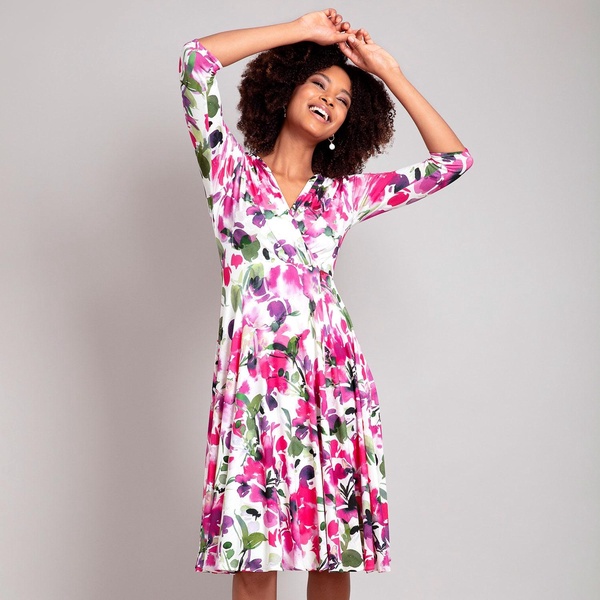 Annie Floral Dress In Fuchsia Florals Print