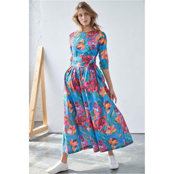 Floral Print Maxi Dress With Detachable Wide Belt