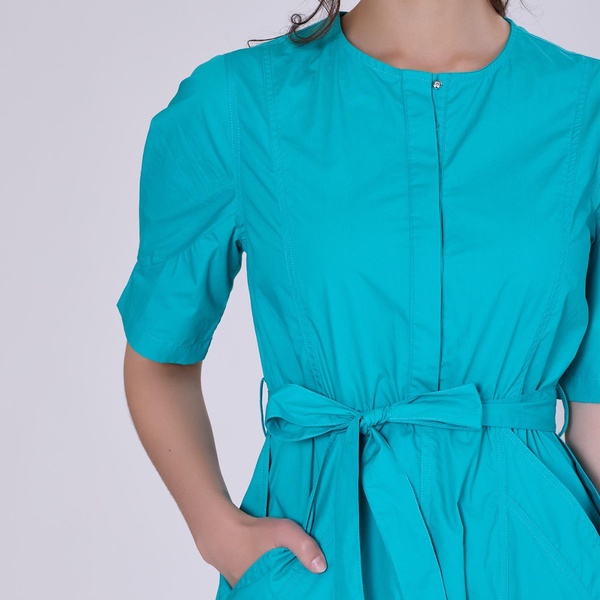 A-Line Cotton Blouse-Dress - Aqua