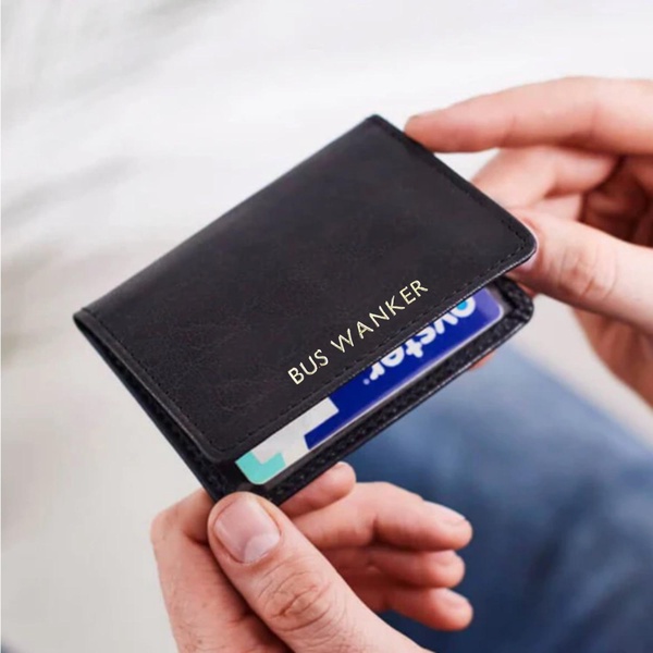 Black Leather Travel Card Holder - Bus Wanker