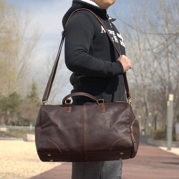 Genuine Leather Gym Bag - Dark Browns