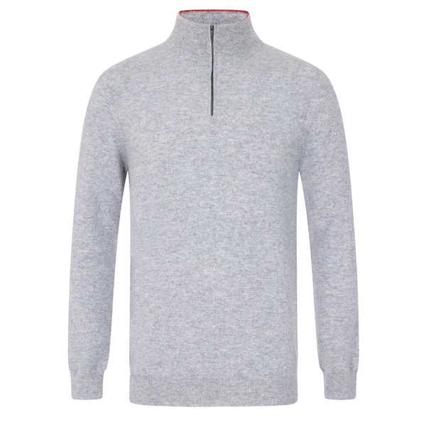 Mens Cashmere Half Zip Sweater In Quarry Grey