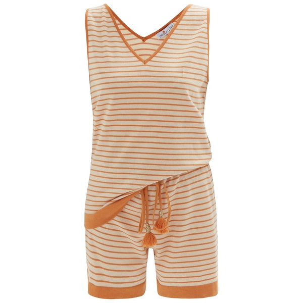 Paru Knitted Sleeveless Top & Shorts  Matching Set In Beige / Orange