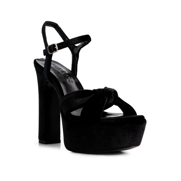 Liddel Black Velvet High Block Heeled Sandals