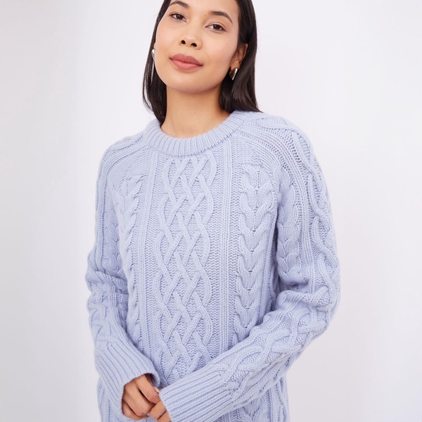 Deniz Cable Knit O-Neck Unisex Sweater In - Light Blue