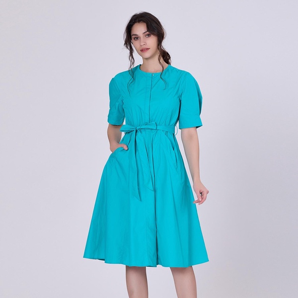 A-Line Cotton Blouse-Dress - Aqua