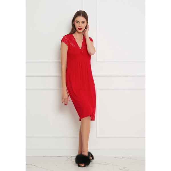 Classy Midi Nightdress With Lace - Red