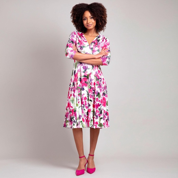 Annie Floral Dress In Fuchsia Florals Print