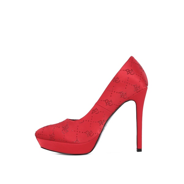 Ballard Red Monogram Satin Stiletto Pumps