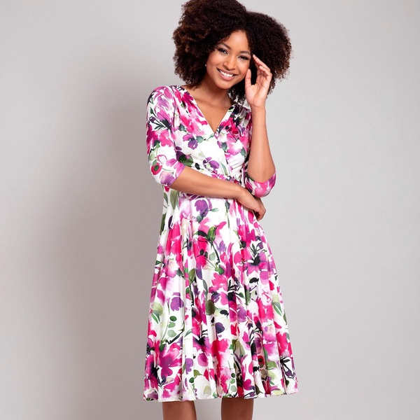 Annie Floral Dress In Fuchsia Florals Print