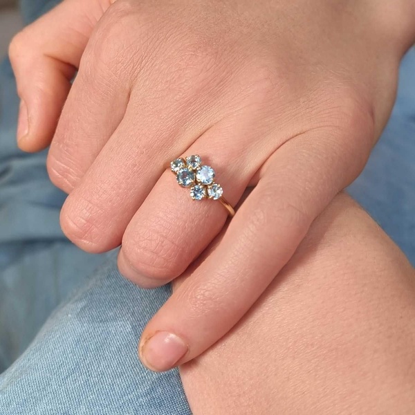 Blue Topaz Cluster Ring - Silver