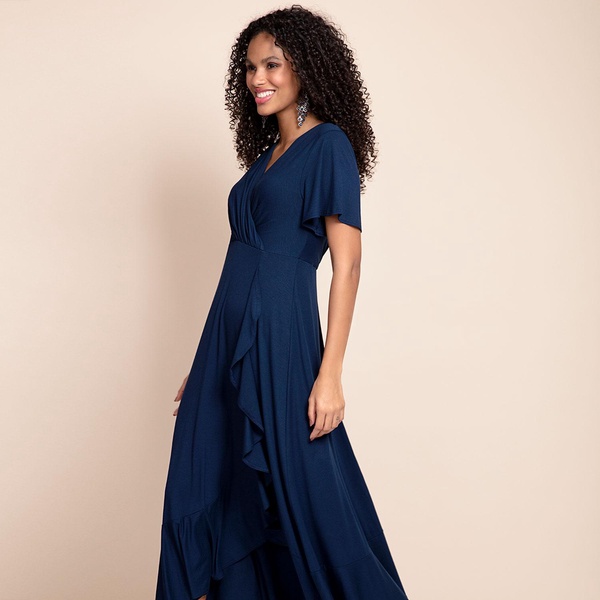 Petite Waterfall Midi Dress In Navy Blue