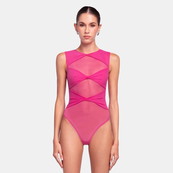 Clara Sheer Bodysuit - Hot Pink