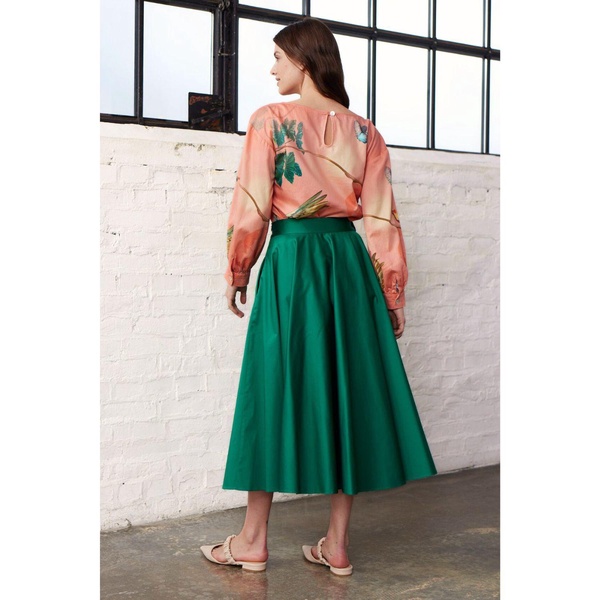 Green A-Line Midi Skirt