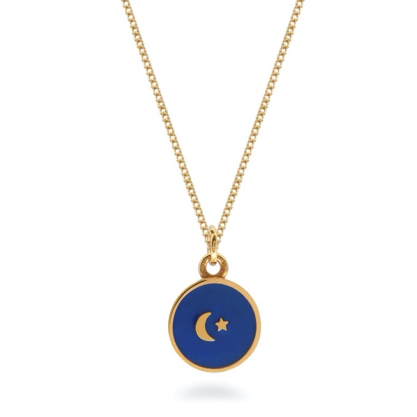 Small Moon & Star Gold Vermeil Indigo Blue