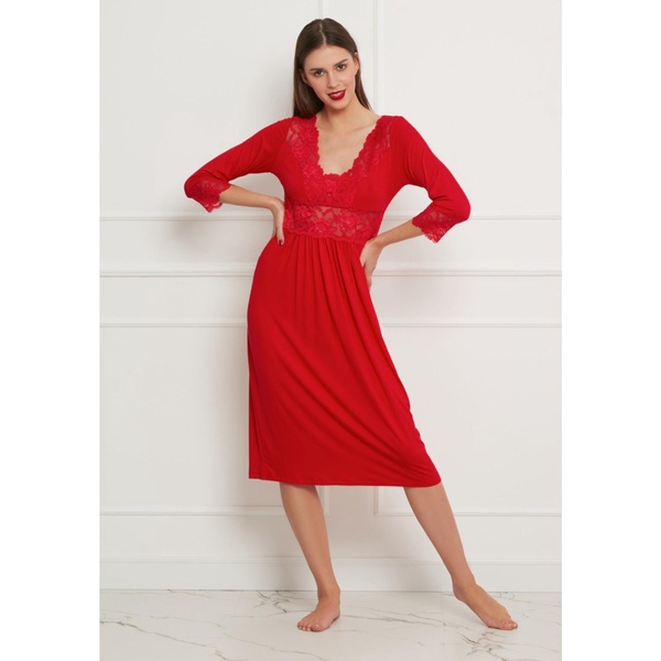 Midi Viscose Nightgown - Red