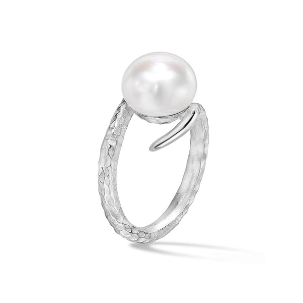 Silver Twisted White Pearl Ring