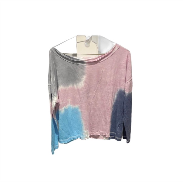 l/s slub jersey open neck drop shoulder tee tie dye