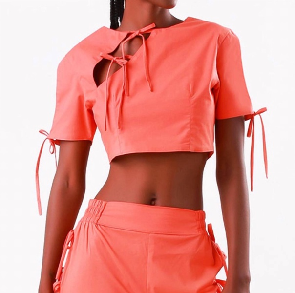 cropped bows top in orange