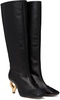 Black Chain Heel Tall Boots