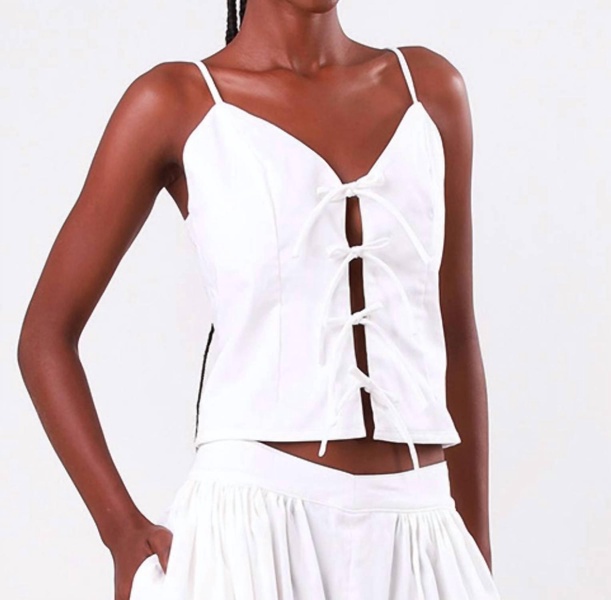 strappy bows tank top in off white