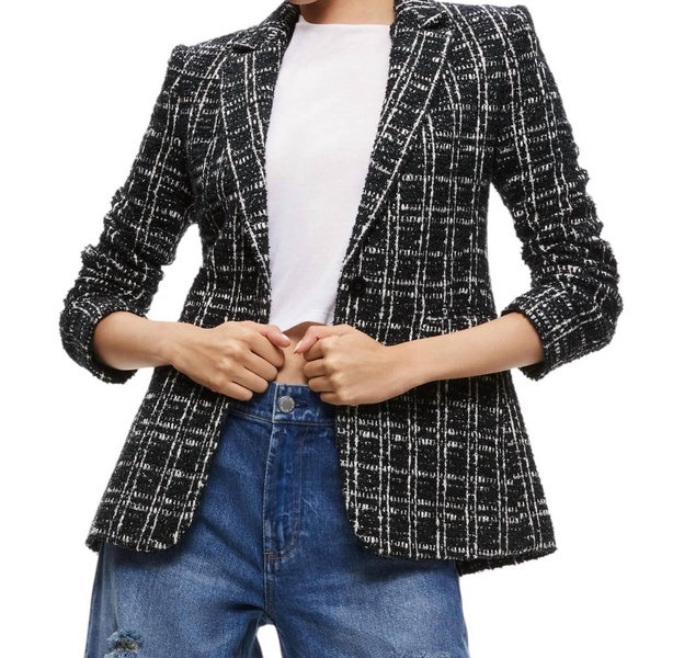 macey fitted notch collar blazer in black and white