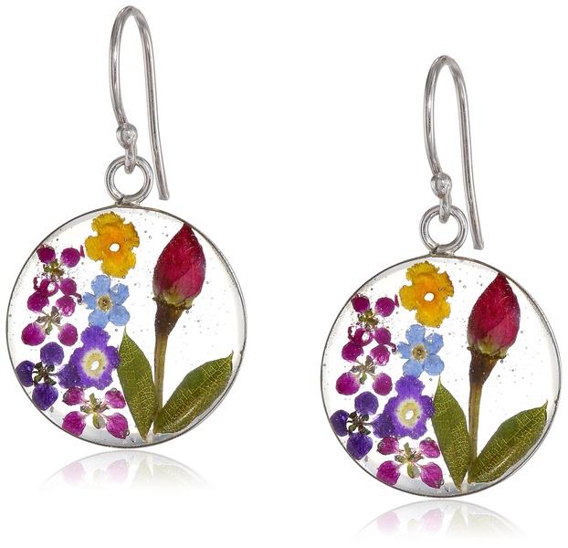 Amazon Essentials Sterling Silver Pressed Flower Circle Drop Earrings (previously Amazon Collection)