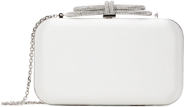 White Double Bow Satin Clutch