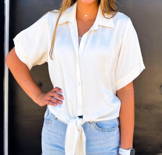 tie front top in cream