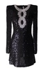 Embellished Cutout Stretch-Sequin Mini Dress