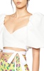 Puff-Sleeve Cotton Pique Cropped Wrap Top