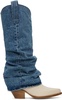 Blue & White Mid Cowboy Denim Sleeve Boots