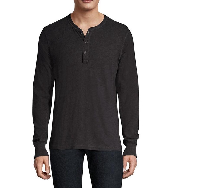 men's long sleeve classic henley, jet black tee