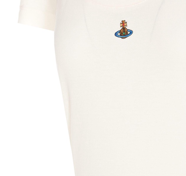 'lollo' White Crewneck T-shirt With Orb Detail In Cotton Woman