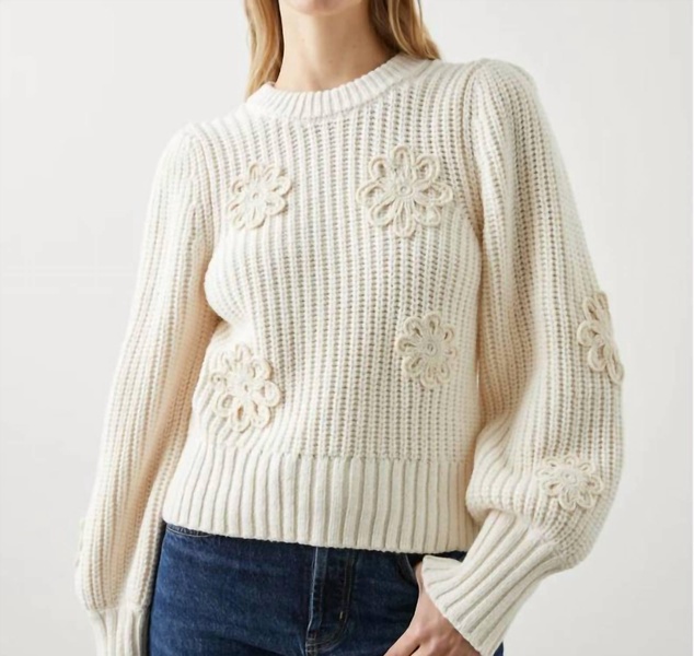 romy sweater in ivory crochet daisies