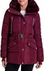 belted down quilted jacket coat in dark ruby