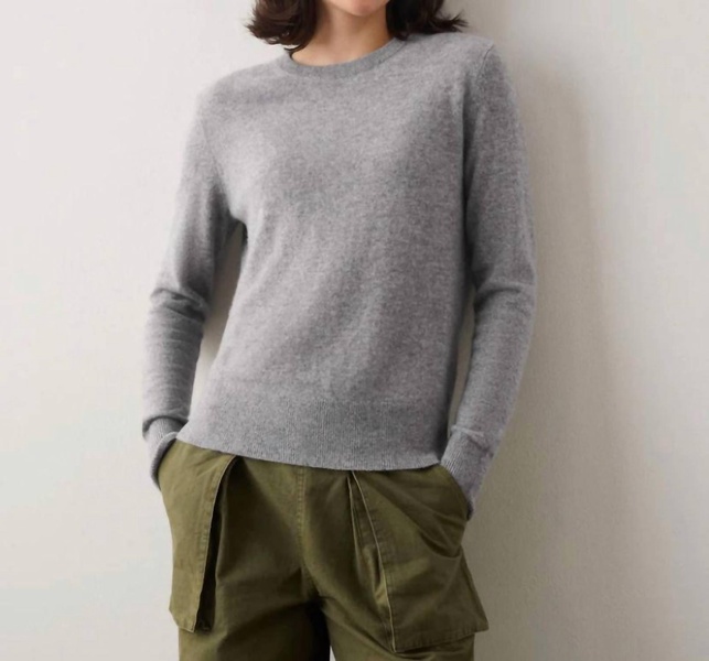 cashmere classic crewneck in gray heather