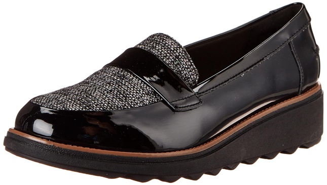 Clarks Women's Sharon Gracie Loafer, Black Pat Combi, 9 Wide