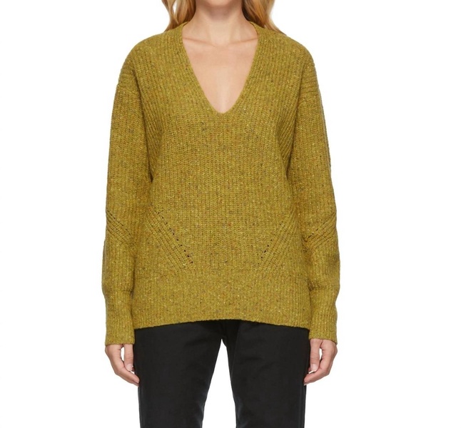 eco donegal v-neck sweater in shell green