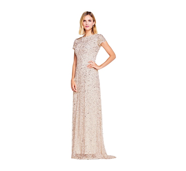 Adrianna Papell Women's Short-Sleeve All Over Sequin Gown