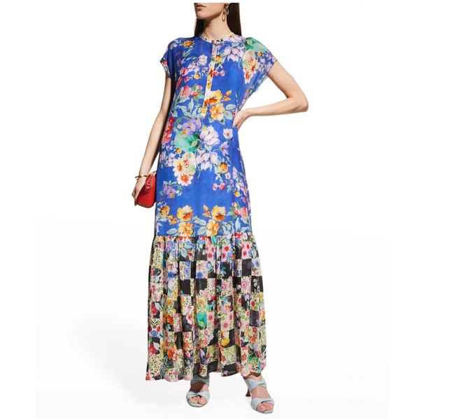 sky flower alba flounce ruffled maxi slip dress in multi