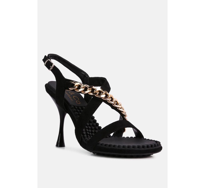 DOMEDA Womens Metal Chain Embellished Sandals