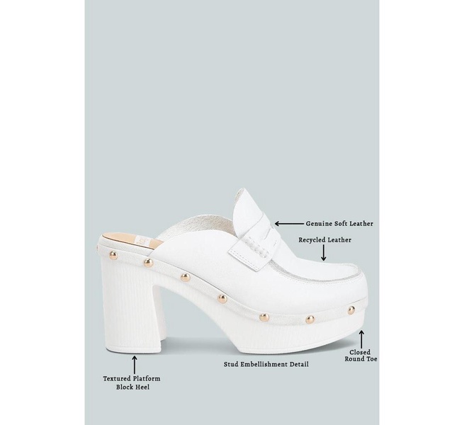 Lyrac Recycled Leather Platform Clogs In White