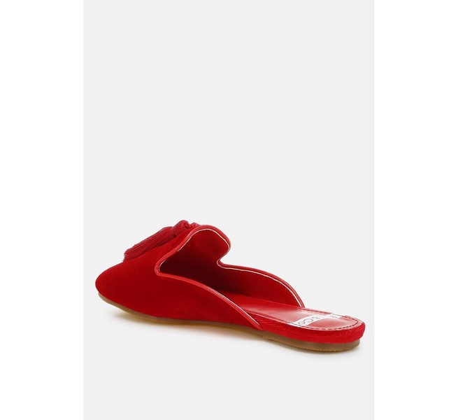 Cardinal Tassel Detail Velvet Mules