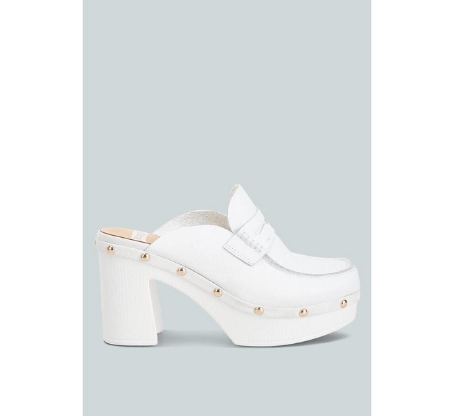 Lyrac Recycled Leather Platform Clogs In White