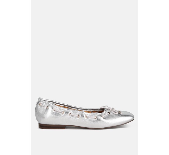 Marlow Metallic Eyelet Detail Bow Ballerinas