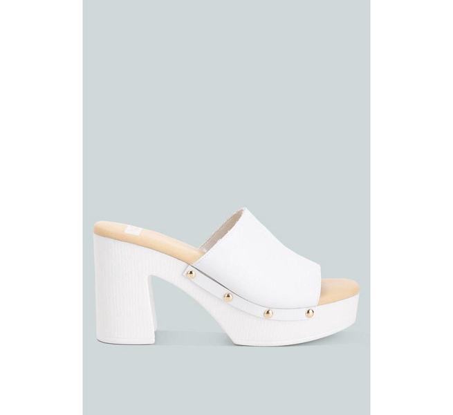 Drew Recycled Leather Block Heel Clogs In White