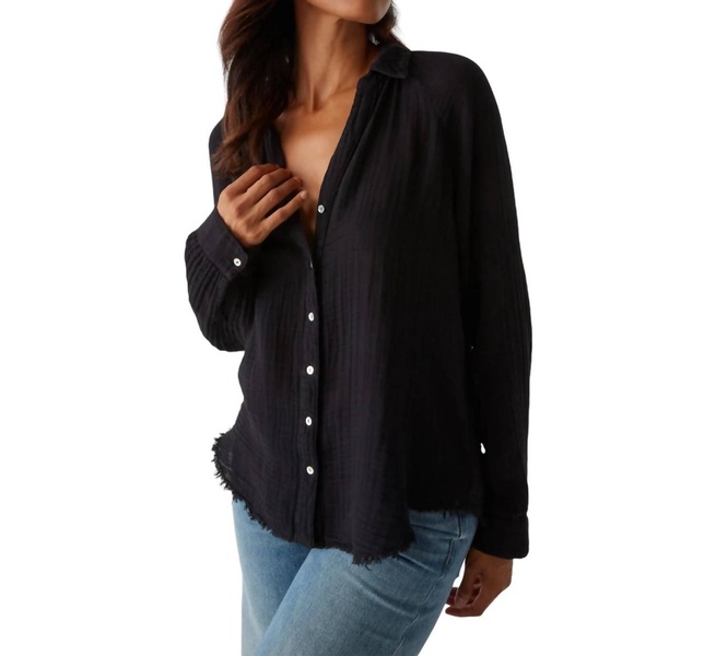 toni double gauze button down shirt in black